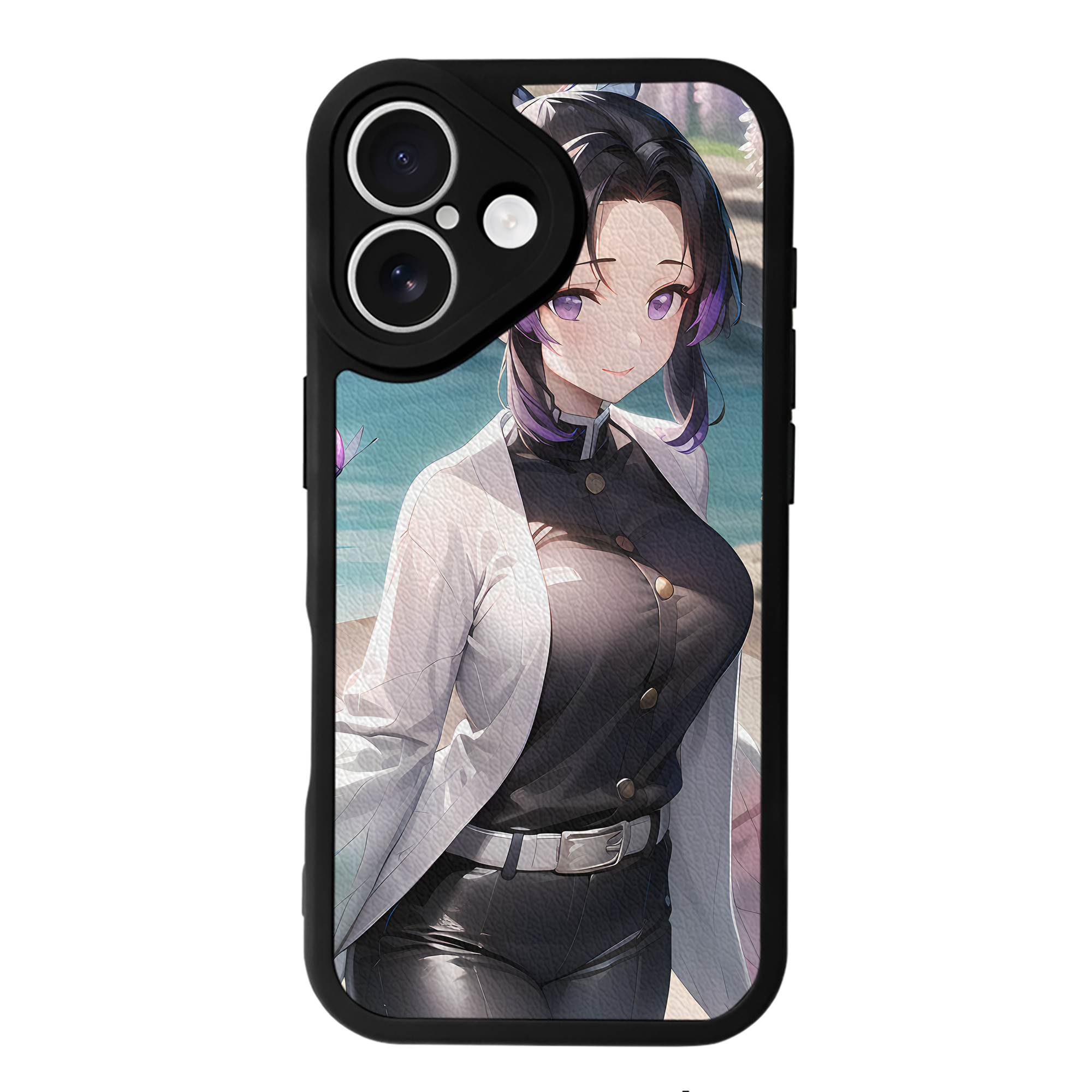 （画像用） 鬼滅の刃（きめつのやいば）蟲柱-胡蝶 しのぶ／こちょう しのぶ Kochou Shinobu 【iPhone 16シリーズ対応】シリコンスマホケース（レザー調） 材質：シリコン